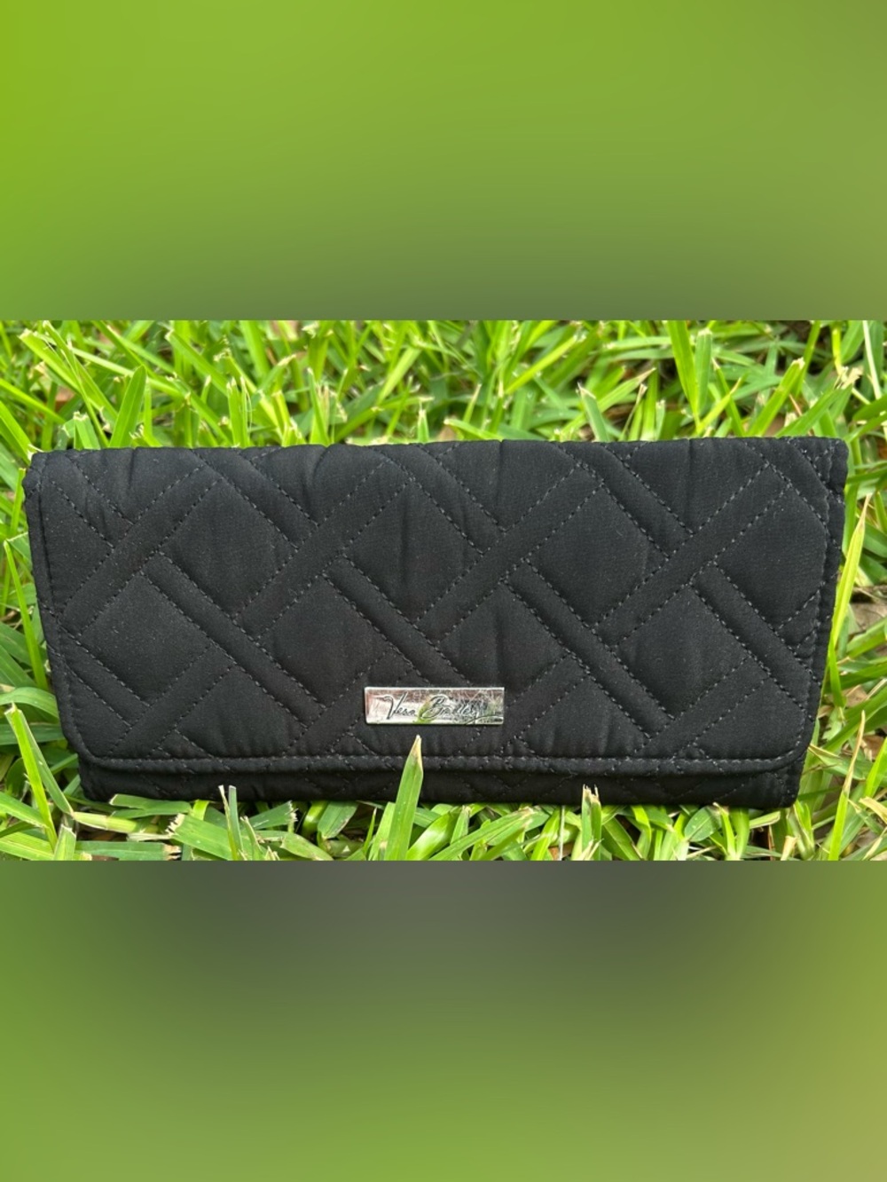 Vera Bradley Black Quilted Wallet with Metal Logo Plate